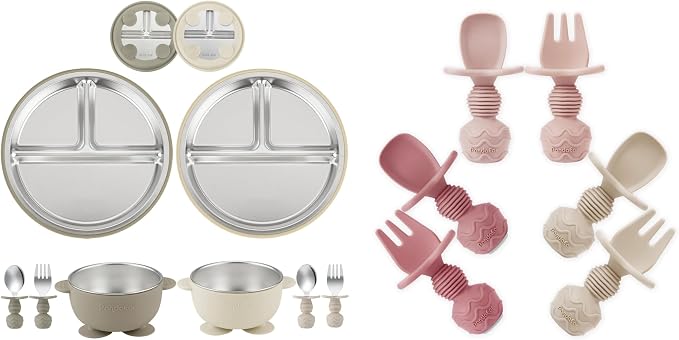 PandaEar 8PCS Baby Feeding Set ＆ 6 Pack Silicone Baby Spoons