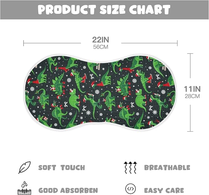Muslin Baby Burp Cloths, Christmas Dinosaur Muslin Washcloths Baby Bibs Rags Comfy Soft Absorbent in for Newborn Boys and Girls 4 Piece 22 x 11 Inch