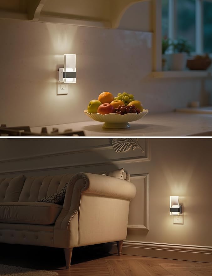 L LOHAS LED Night Light, Night Lights Plug Into Wall, Decorative Nightlight with Light Sensor, 0-100LM Dimmable Nightlights, Daylight Wall Sconce-Style Acrylic Nitelight for Bathroom, Hallway,Gift