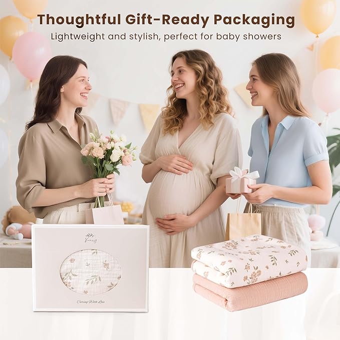 Konssy 2 Pack Waterproof Muslin Cotton Portable Changing Pad 30"x 17", Soft & Foldable Baby Changing Mat Travel Pad with Terry Backing, Shower Gift for Newborn Girls Boys (Pink,Blossom)