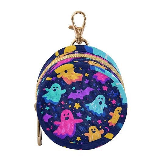 Pacifier Holder with Clip Pacifier Case for Diaper Bag Round Baby Pacifier Pouch Box Bag Portable Neon Halloween Ghosts Stars Bats