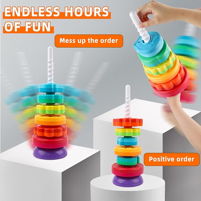 LBAIBB Spinning Stacking Toys,Spin Toy for Toddlers 1-3,Montessori Toys for 1 Year Old,Rainbow Spin Tower,Autism Sensory Learning Toy,Suitable for Gifts for Boys and Girls