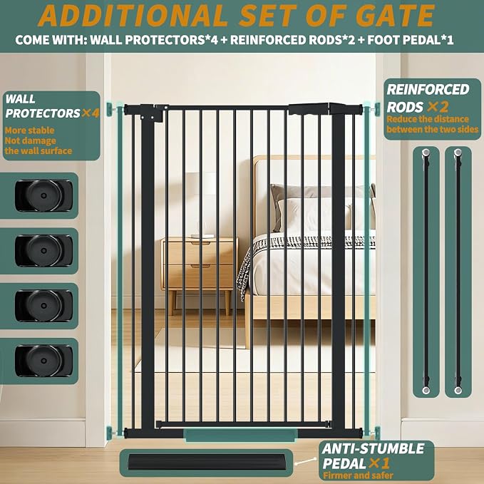 AiWMGL 40.55" Tall, 34.05-45.86 Inch Wide, 1.37" Ultra Narrow Spacing Dog Pet Baby Gate Indoor for Doorway Hallway, Pressure Mounted 35 36 37 38 39 40 41 42 43 44 45 Inches Wide Black