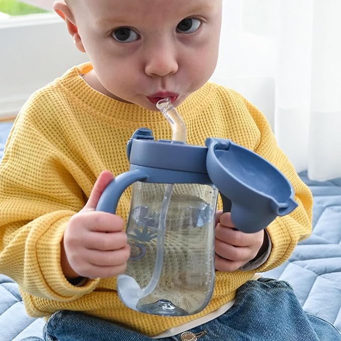 Little Rawr Baby's First Sippy Cup with Weighted Silicone Straw, Leak Proof, Spill Proof, Easy Grip Straw Cup for for Babies 6m+ to Toddlers, BPA Free, Dishwasher Safe, 11oz/320ml (Blue Lion)