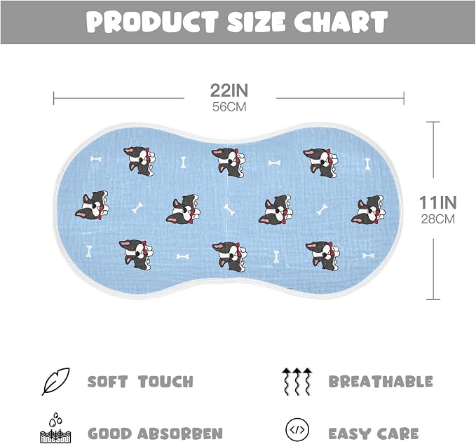 vvfelixl Muslin Burp Cloths Boston Terrier Dog Baby Washcloths for Baby Girl Boys 2 Pack Blue