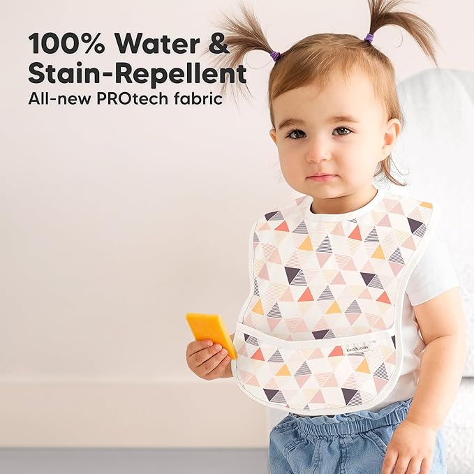 KeaBabies 3-Pack Waterproof Baby Bibs for Eating - Lightweight Toddler Feeding Bibs with Large Food Catcher, Mess Proof, Food-Grade Baby Eating Essentials, Easy to Put On & Clean (Prism)