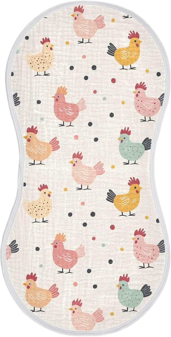vvfelixl Muslin Burp Cloths Happy Pastel Chickens Baby Washcloths for Baby Girl Boys 2 Pack