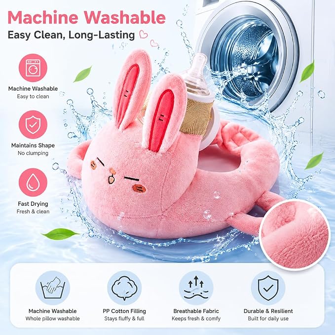 New Bottle Holder Pillow Plush for Self Feeding, Hands Free Feeding Nursing Assistant, Ergonomic Support Cushion, Soft Animal Cover Protector, Machine Washable (Blue Bear)