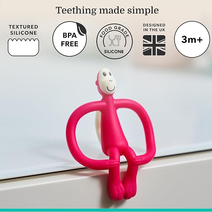 Matchstick Monkey Original Teether & Gel Applicator ??Silicone Baby Teether, Easy-to-Grip, BPA-Free, Supports Self-Soothing & Early Brushing, 3 Months+, 4 Inches, Rubine Red