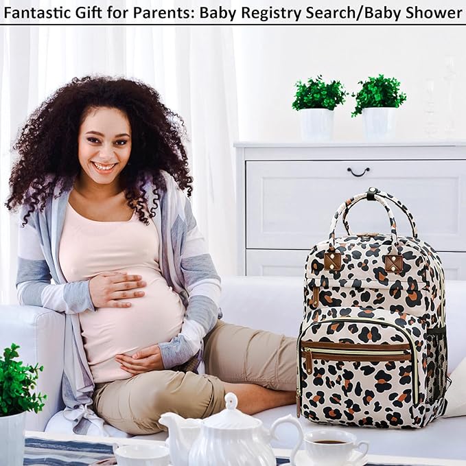 Diaper Bag Backpack Tote for Women Large Capacity, Baby with Insulated Pockets Multifunctional Bags For Girl Boy Waterproof Boys Girls Mama Maternity Travel Leopard