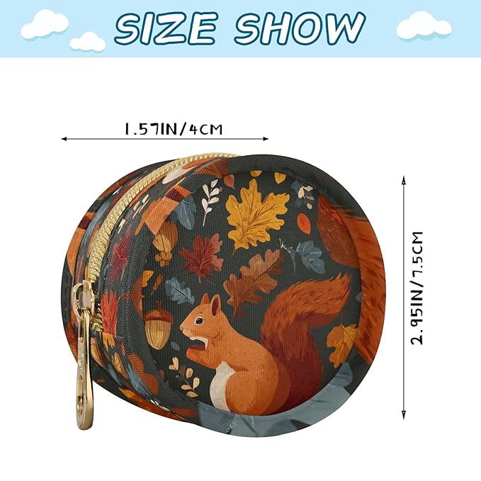 Pacifier Holder with Clip Pacifier Case for Diaper Bag Round Baby Pacifier Pouch Box Bag Portable Blue Squirrel Pinecone Leaves
