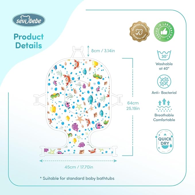 Multifunctional Baby Bath Net With Cushion - Adjustable, 5 Point Seat Support, Bath Sling, Newborn To 2 Years Age (Bathtub Is Not Included) (1 Pack)