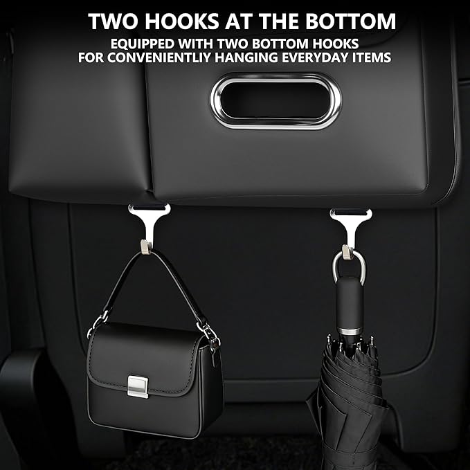 Upgrade Seat Back Organizer for Car ??PU Leather Multi-Pocket Hanging Storage Bag with Bottle Holder & Travel Tidy Pouch Pocket Kids, Tissue Holder Large-Capacity Backseat Organizer , Black 1PC
