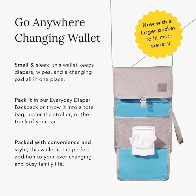 Huhu Baby Changing Wallet ??Compact, Portable Diaper Changing Pad for Travel ??Easy to Clean, Foldable Changing Mat ??Must Have Diaper Bag Accessory for New Parents (Daybreak Taupe)