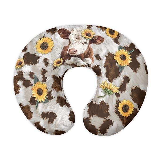 Jeiento Baby Nursing Pillow Cover Neutral Brown Cow Sunflower Newborn U-Shaped Breastfeeding Pillowcase Cushion Cover Snug Positioner Case Fits Naked Nursing Pillow for Newborn