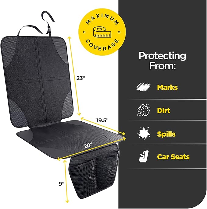 lebogner Car Seat Protector for Baby and Child ??Non-Slip, Thick Padded Cover with 2 Mesh Pockets ??1 Pack