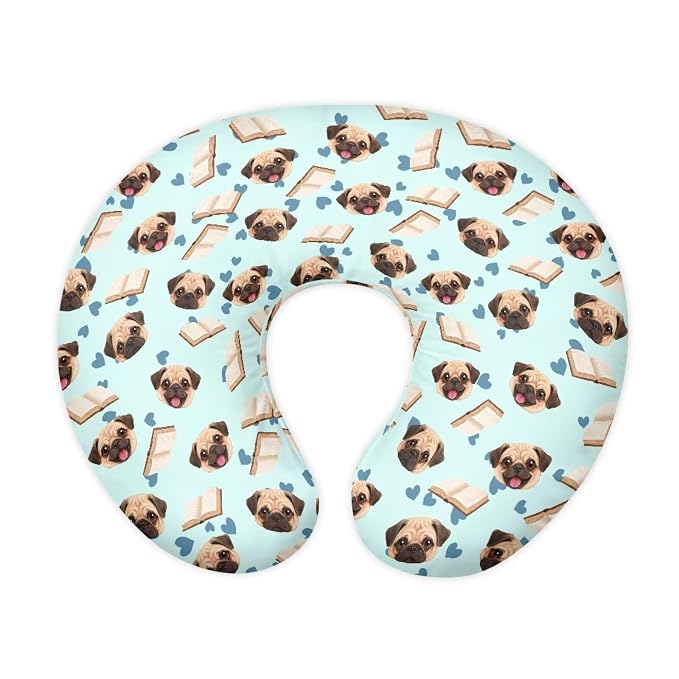 Jeiento Cute Pug Dog Nursing Pillow Covers Soft U-Shaped Breastfeeding Pillow Slipcovers for Newborn Baby Mom,Cartoon Puppy Love Heart Pillowcase Cover
