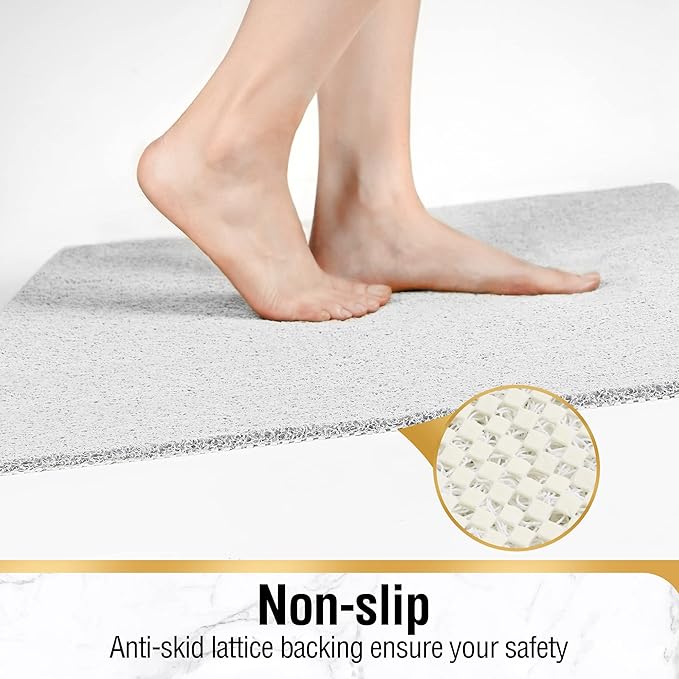 HITSLAM Non Slip Shower Mat for Textured Tub Floor, 21x21 Inch Square Loofah Bath Mat for Inside Shower Stall, Quick Drying, No Suction Cups, White