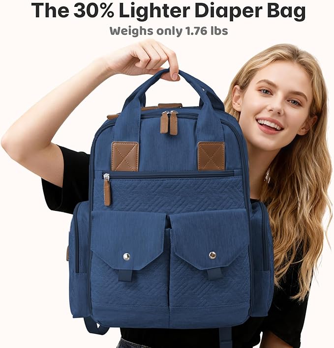 JSTPRO Diaper Bag Backpack - Large Diaper Bag with Portable Changing Pad as Baby Shower Gifts, Lightweight Waterproof Unisex Travel Baby Bag with 4 Insulated Pockets and Stroller Buckles, Dark Blue