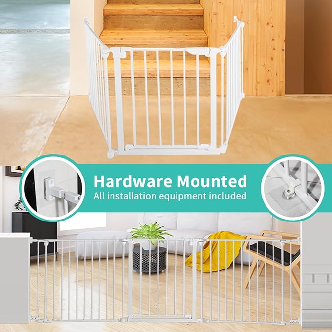 SHYUJAJIE Extra Wide Baby Gate, 30" Tall 47" Wide Configurable Baby Gate Fireplace Safety Fence, Metal Pet Safety Playpen for Toddler/Pet/Dog Christmas Tree Fence (Whtie, 2-Panel)