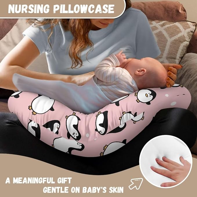 Penguin Removable Nursing Pillow Cover Dustproof Comfortable Fabric Nursing Essentials Cover Case for Bottle and Breastfeeding Boys Girls