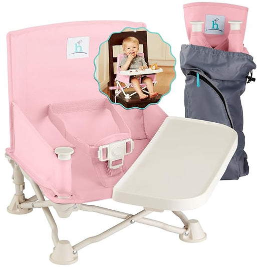 Hiccapop OmniBoost Travel Booster Seat with Tray for Baby | Folding Portable Baby Booster Seat for Dining Table, Camping, Beach, Grandma?™s | Tip-Free Design Straps to Kitchen Chairs - Booster Chair