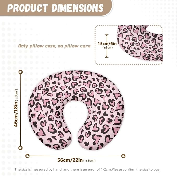 Pink Heart Leopard Feeding Pillow Cover Breastfeeding Pillow Covers for Breastfeeding Mom Soft Nursing Pillow Case Skin-Friendly U-Shaped Hidden Zipper Design