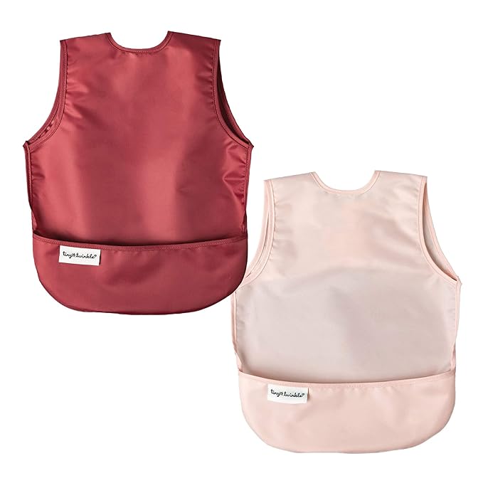 Tiny Twinkle Mess Proof Baby Bibs | 2 Pack Waterproof Toddler Bib for Eating | Baby Apron for Feeding, Machine Washable, Perfect Shower Gift (Rose Burgundy, 2-4Y)