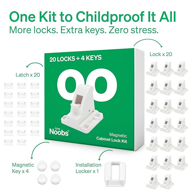 Easy Installation Magnetic Child Safety Cabinet Locks by LoveNoobs?? 20 Locks + 4 Keys, Keep Your Little Ones Safe with Easy-to-Install, Secure Baby Proofing for Cabinets and Drawers
