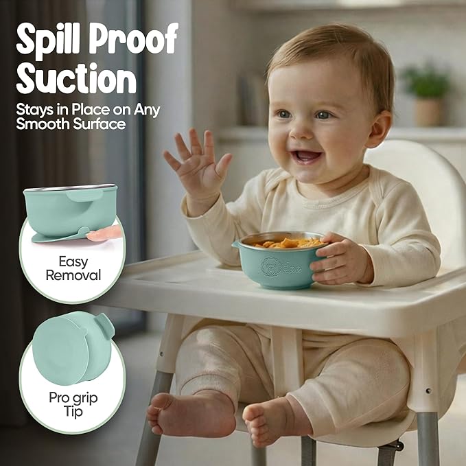 o'doe Suction Bowls for Baby - Non-Toxic Stainless Steel Baby Bowls 5" with Non-Slip Removable Silicone Shell - BPA-Free Toddler Bowls for Babies Self Feeding