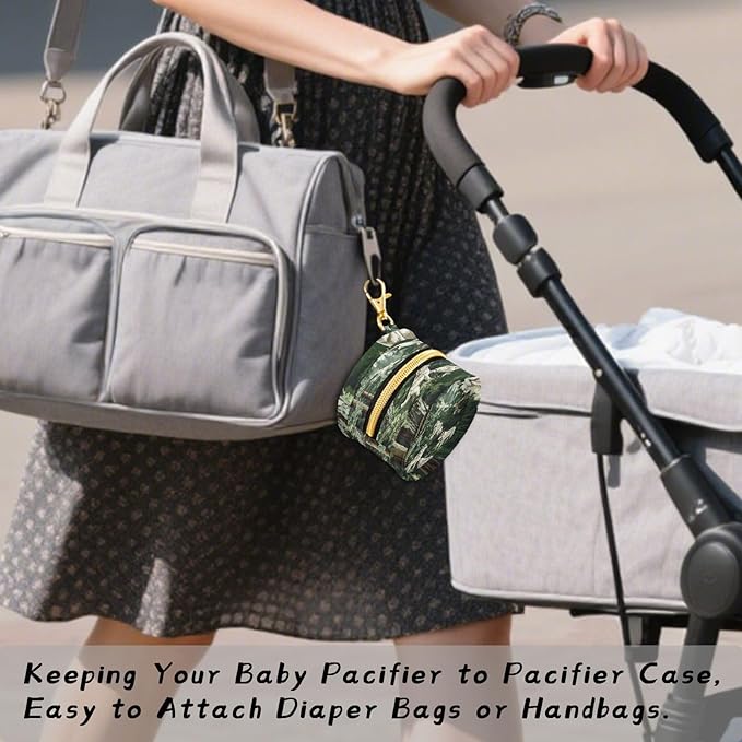 Pacifier Holder with Clip Pacifier Case for Diaper Bag Round Baby Pacifier Pouch Box Bag Portable Wolves and Eagles Green Forest