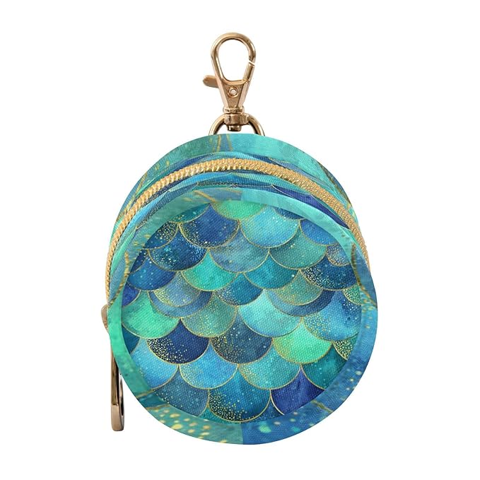 Pacifier Holder with Clip Pacifier Case for Diaper Bag Round Baby Pacifier Pouch Box Bag Portable Watercolor Mermaid Scales Blue