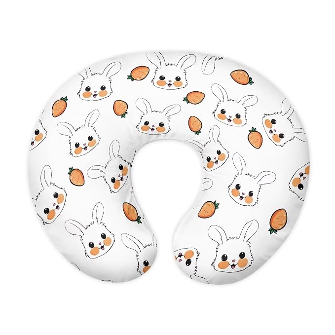 Rabbit and Carrot Nursing Pillow Cover for Baby Boy Girl Breastfeeding Nursing Pillow Slipcovers Super Soft Stretchy Replaceable Pillow Cover Slipcover