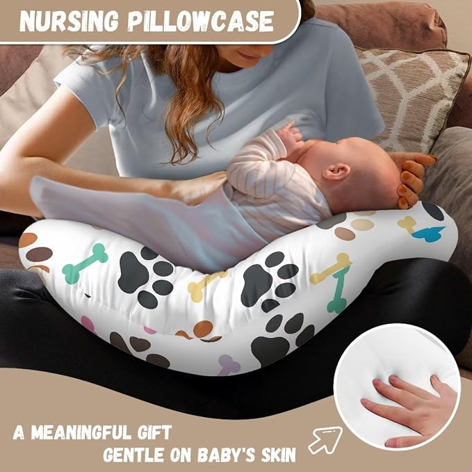 Dog Paws Baby Nursing Pillow Cover with Hidden Zipper Skin-Friendly Cozy Nursing Pillow Replacement Case for Breastfeeding Pillows