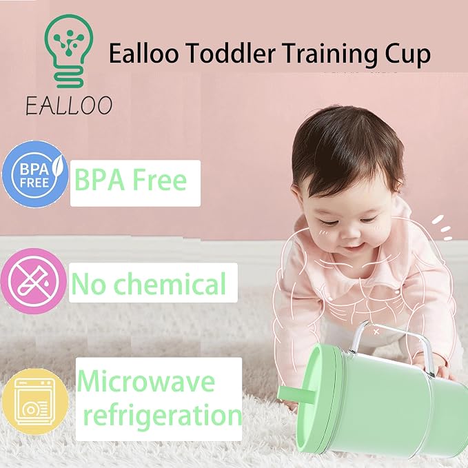 Silicone Sippy Toddlers Cup with Handle & Reusable Silicone Straws for Kids ABS Baby Training Cup with Soft Spout Heat-Resistant, Leak-Proof, Sweat &Spill Proof, No Spill Flip-It 8.8oz (Green)