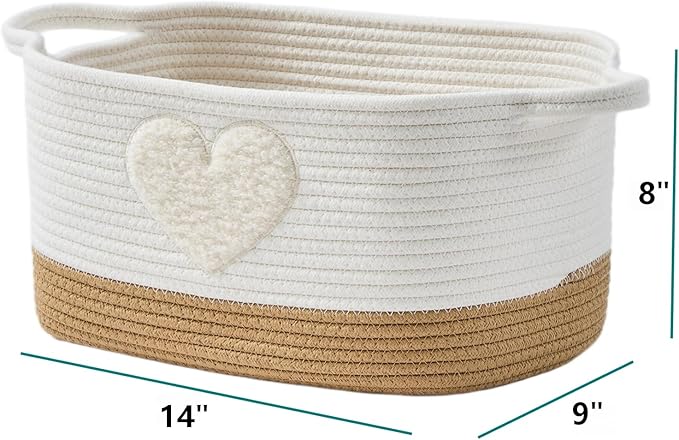 Woven Baskets, 3-Pack Storage Basket for Living Room, Bedroom, Nursery, Stylish Gift Basket with Handles, Cotton Rope Basket for Toys and Shelves, Multi-Purpose Organizer, Heart