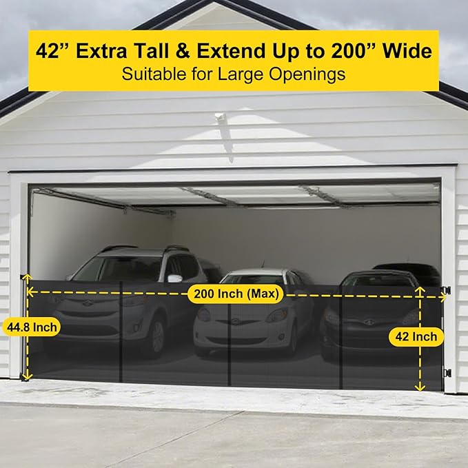 Reinforced 42??Tall x 200??Extra Wide Retractable Baby Gates, Extra Long Pet Gate with Support Rods, Outdoor Dog Gate for Wide Openings Large Baby Gates for Dogs Outdoor Gates for Decks, Black