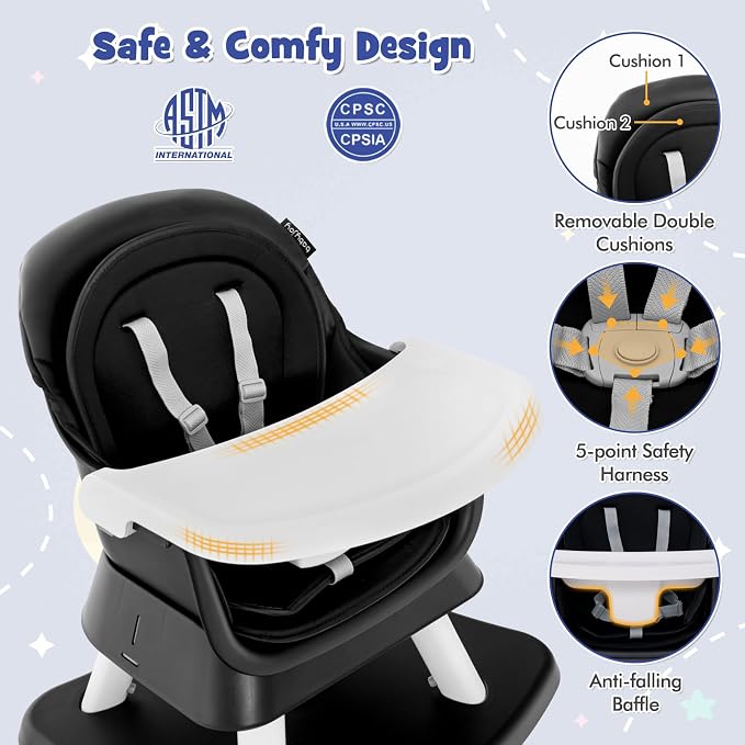 HONEY JOY 8 in 1 Baby High Chair, Convertible Highchair for Babies and Toddlers/Table and Chair Set/Building Block Table/Booster Seat/Stool/Toddler Chair with Safety Harness (Black)
