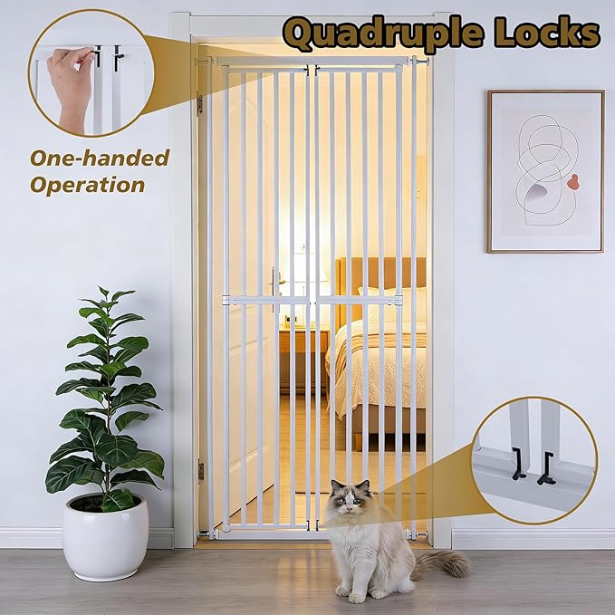 Extra Tall Cat Gate for Doorway – 75.2“ Pressure-Mounted Transparent Cat Gate for Pets, Fits 30”-36" Width, No Wall Drilling, Ideal for Stairs, Hallway, Indoor Safety Barrier