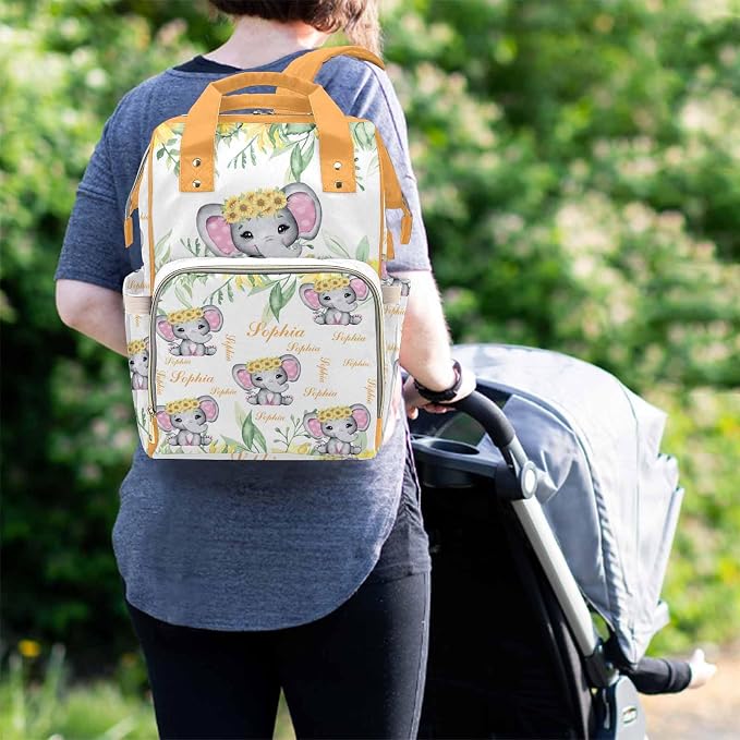 M YESCUSTOM Custom Diaper Bag Personalized Multi Name Mommy Bag Customized Cute Animal Sunflower & Plant Print Baby Bag