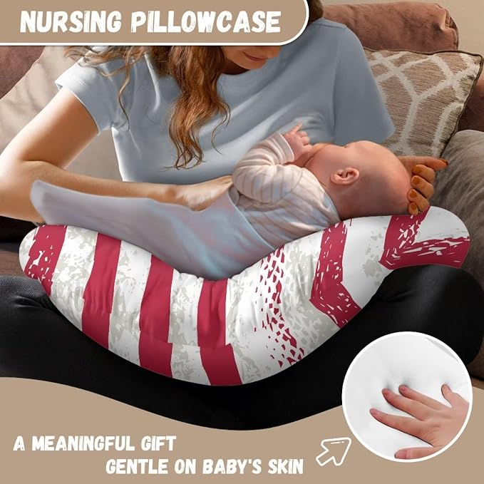 American Flag Ultra Soft Comfortable Baby Nursing Pillowcase with Hidden Zipper Soft Breathable Boy & Girl Nursing Pillow Support Cover for Bottle and Breastfeeding