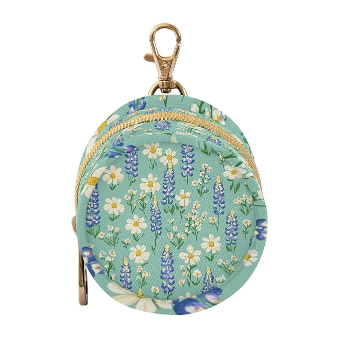 Pacifier Holder with Clip Pacifier Case for Diaper Bag Round Baby Pacifier Pouch Box Bag Portable Cute Green Bluebonnet and Daisies