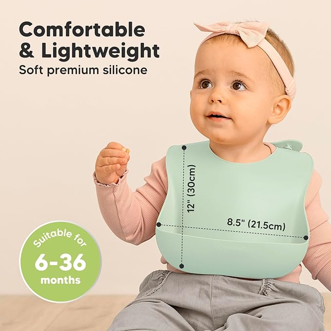 KeaBabies 2-Pack Silicone Bibs for Babies, Toddlers Girl, Boy ??Sturdy Food-Grade Baby Bibs for Eating, Large Food Catcher, Clean & Put On Easily, Waterproof Toddler Feeding Essentials(Pastel Sky)