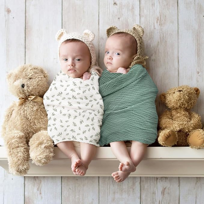lulumoon Baby Muslin Swaddle Blankets: Soft Receiving Blanket for Newborn - Cotton Swaddling Blanket for Neutral 2Pack(Leaf Summer)