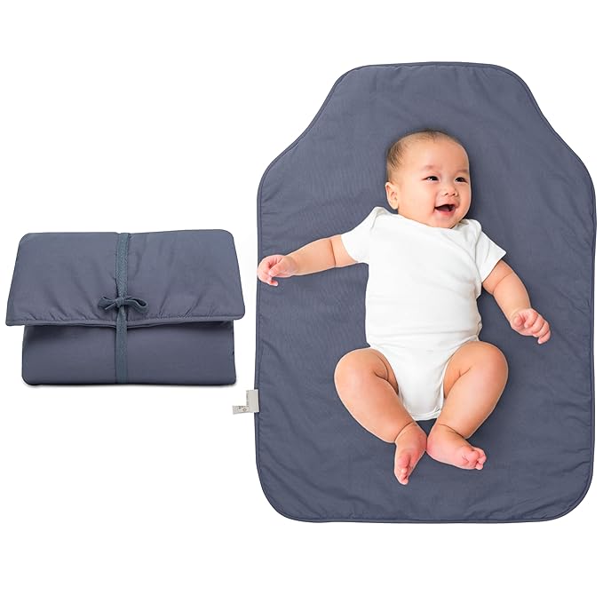 Natemia Portable Diaper Changing Pad - Rollable Portable Changing Pad for Diaper Bag & Travel - OEKO-TEX Cotton Exterior - Foldable Baby Changing Mat, Machine Washable Baby Essentials (Folkstone Grey)