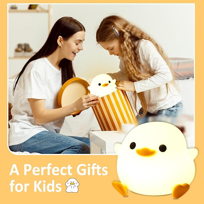 Attivolife DoDo Duck Night Light, Animal Silicone Nursery Lamp with Dimmable, Table Bedside Lamp with Timer for Bedroom, Kawaii LED Squishy Night Light Decor Gifts