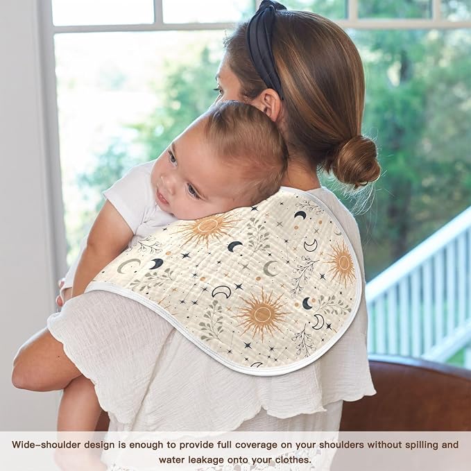 Muslin Burp Cloths for Baby Boys and Girls - 2-Pack Ultra Absorbent Magic Constellations Moons Star Muslin Washcloths, Newborn Towel, Milk Spit Up Rags, Burp Cloth Bibs for Unisex, 22 x 11 Inch