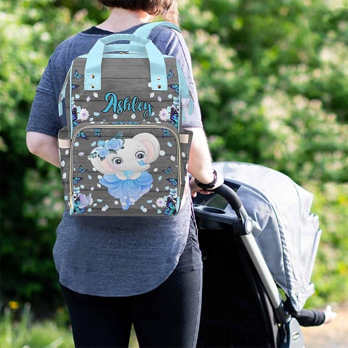 M YESCUSTOM Custom Bag Personalized Name Mommy Bag Customized Waterproof Diaper Bag Backpack Gift for Mothers Day Flower and Butterfly Design