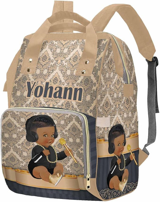 M YESCUSTOM Custom Diaper Backpack with Name, Crown Baby Backpacks for Dad Mom - Insulated Pockets, Portable Nappy Bags - Nursery Bag Gift
