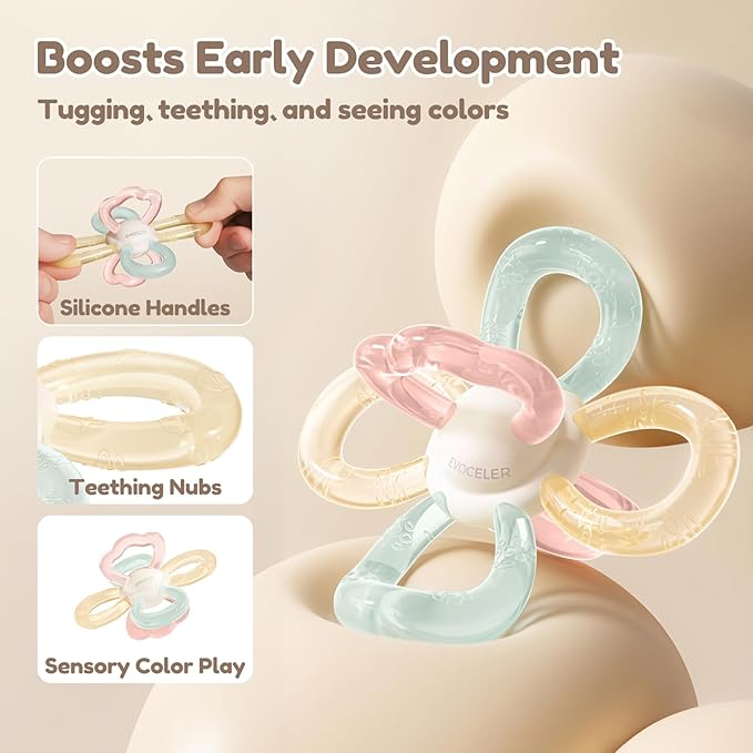 Evoceler Mini Silicone Baby Teether Ball, Food-Grade Sensory Teething Toy for Babies 3-12 Months, Easy-Grip Hand Teether with Textured Chew Design, BPA Free Infant Teething Relief for On-the-Go Use